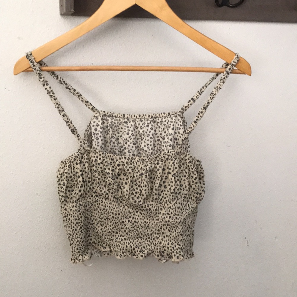 Hippie Rose tank top leopard, smocked, elastic straps, size Large